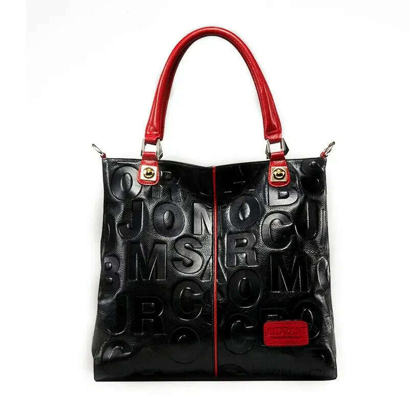 Aidrani Trendy WOMEN'S Large Capacity Letter Embossed Tote Bag Made of Soft Cowhide Material Single Shoulder Underarm Bag