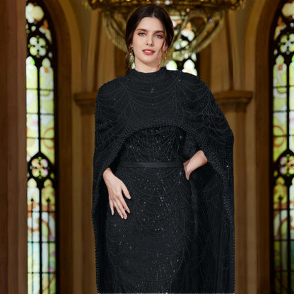 Alice CollectionPro Dubai Arabic Champagne Long Evening Dress 2024 Women's Prom Evening Dresses Gown with Cape Luxury Customized