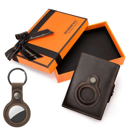 Anti-scan Magnet Credit Card Holder Wallet Genuine Leather Automatic Pop Out Aluminum Smart Wallets Luxury AirTag Purse Set