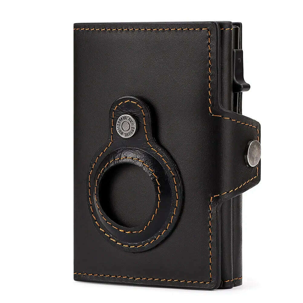 Anti-scan Magnet Credit Card Holder Wallet Genuine Leather Automatic Pop Out Aluminum Smart Wallets Luxury AirTag Purse Set