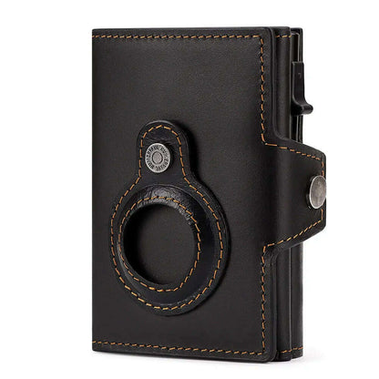 Anti-scan Magnet Credit Card Holder Wallet Genuine Leather Automatic Pop Out Aluminum Smart Wallets Luxury AirTag Purse Set