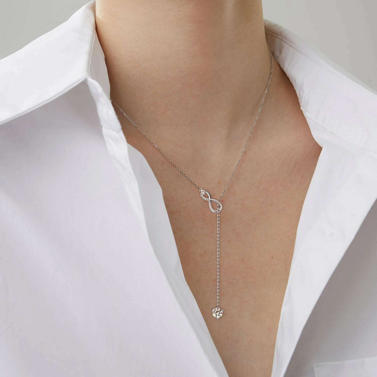 Anziw 925 Silver Infinity Necklace for Women 6.5mm D Color Moisasnite Pendant Y Shape Necklaces Anniversary Wedding Jewelry Gift