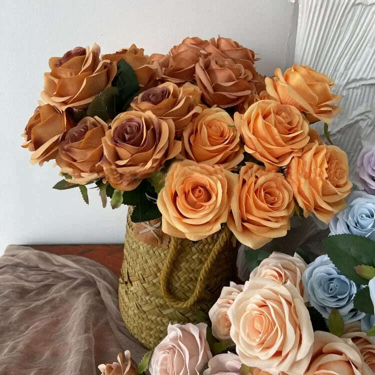 Artificial Silk Rose Bouquet Romantic Wedding Bridal Bouquet Home Garden Desktop Flower Arrangement Photography  Fake Flowers