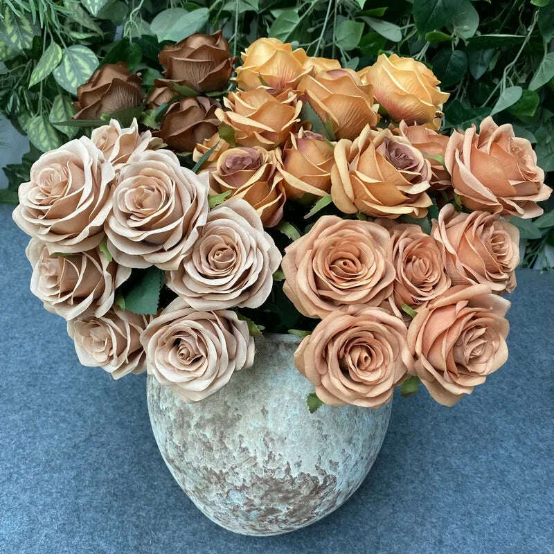 Artificial Silk Rose Bouquet Romantic Wedding Bridal Bouquet Home Garden Desktop Flower Arrangement Photography  Fake Flowers