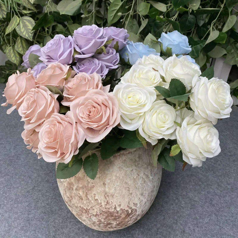 Artificial Silk Rose Bouquet Romantic Wedding Bridal Bouquet Home Garden Desktop Flower Arrangement Photography  Fake Flowers