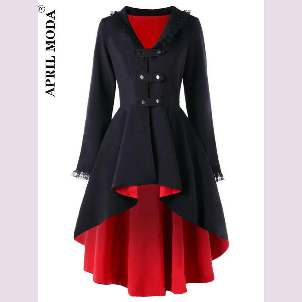 Asymmetrical Lace Patchwork Bandage Trench Gothic Vintage Mid-long Coat Women Black Belt Cloak Windbreaker Female Abrigos Brazil