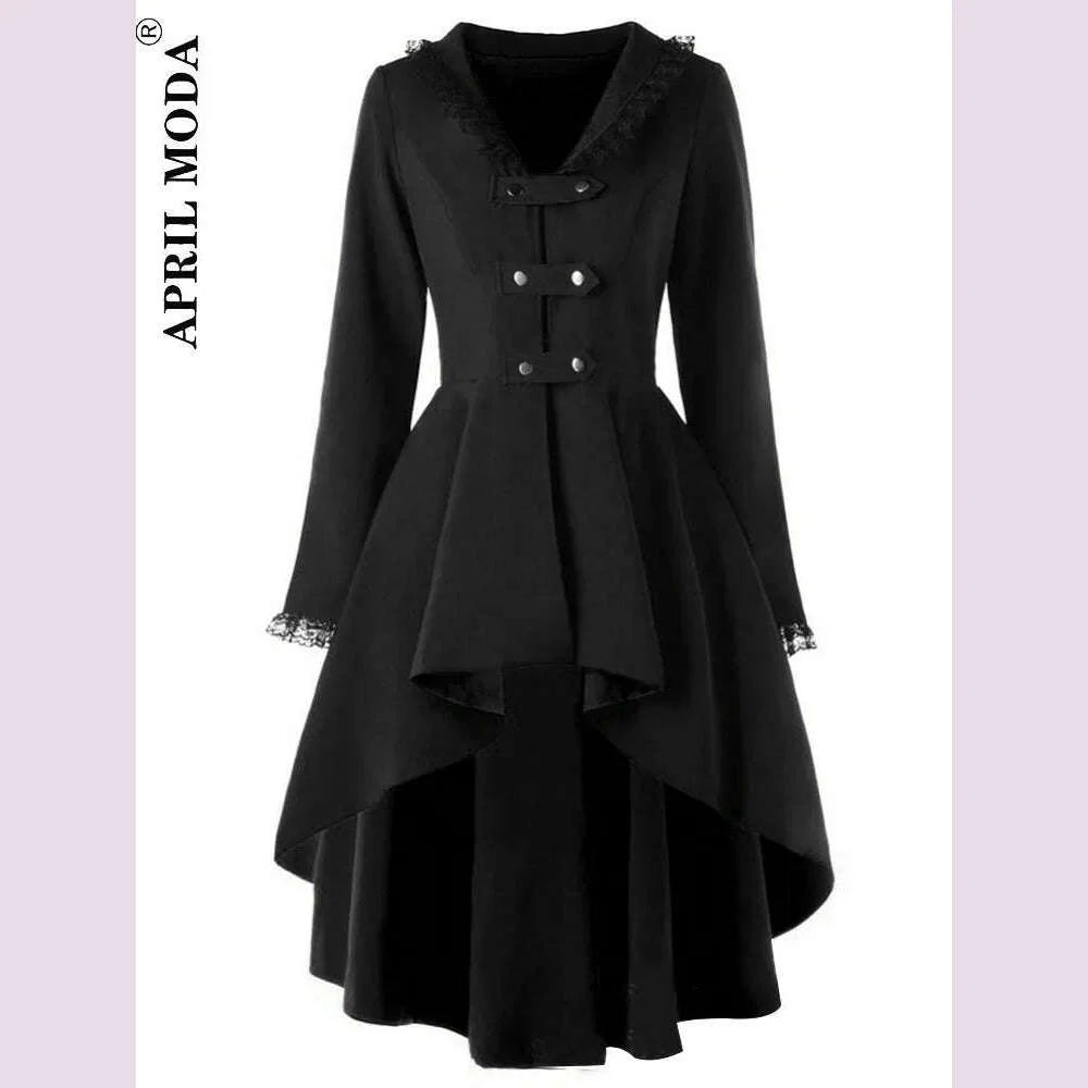 Asymmetrical Lace Patchwork Bandage Trench Gothic Vintage Mid-long Coat Women Black Belt Cloak Windbreaker Female Abrigos Brazil