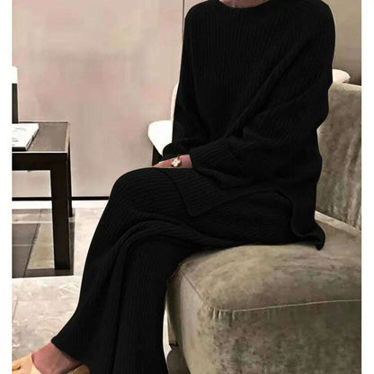 Autumn/winter Fashion Casual O-Neck Pullover Tops Knitted Pant New Homewear Pajama Winter Solid Women Two Piece Set Homewear