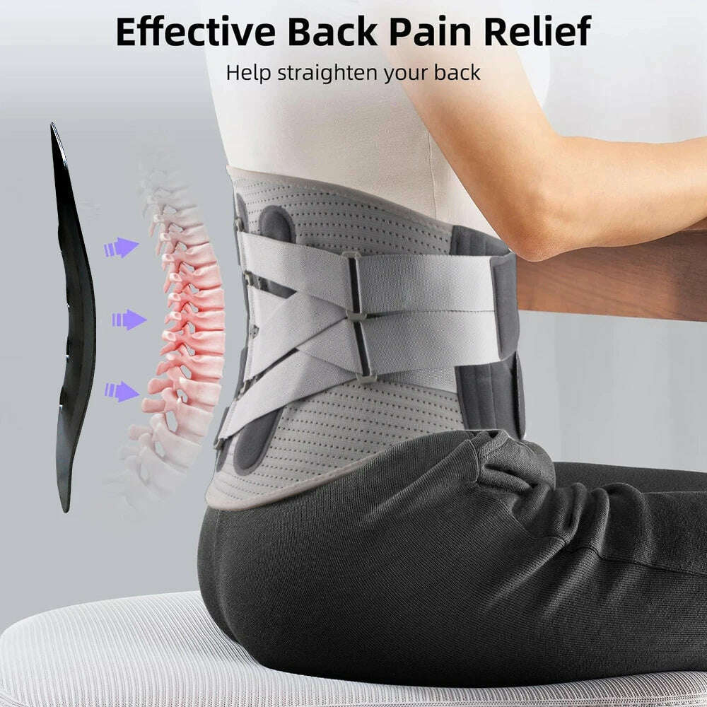 Back Brace with 8 Support Belts, Lower Back Support with Large Area Aluminum Support, Waist Brace for Herniated Disc, Sciatica