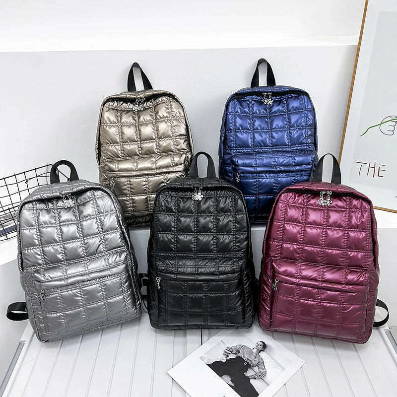 Backpack Women's New Korean Fashion Space Cotton Backpack Diamond Designer Thread Shoulder Bag Large Capacity Down School Bag
