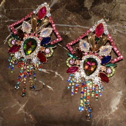 Baroque Styley Geogous Shiny Rhinestone Gems Dangle Earrings For Women Fashion Jewelry Party Show Statement Earrings Accessories
