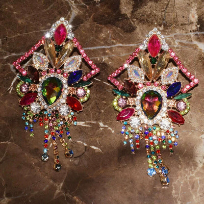Baroque Styley Geogous Shiny Rhinestone Gems Dangle Earrings For Women Fashion Jewelry Party Show Statement Earrings Accessories