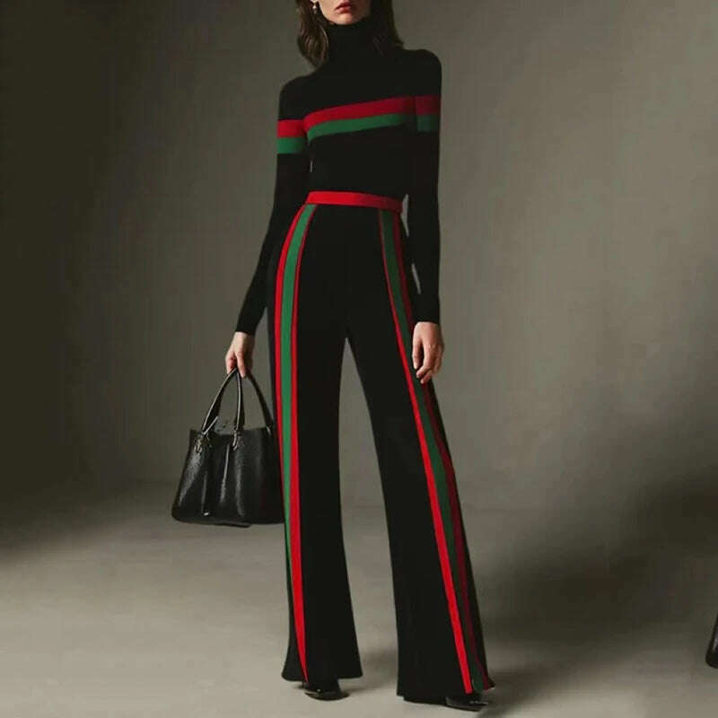 Beautyblue High Neck T-Shirts Women Black Top Sexy Slim Fit Long Sleeves Striped Split-Joint Bottom Basic Shirt Casual Clothing