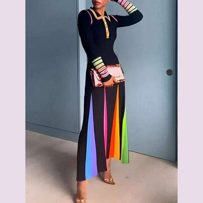Beautyblue Skinny Maxi Dresses Elegant Printed Dress for Women Long Sleeves Buttoned Lapel New Fashion Evening Party Long Robes