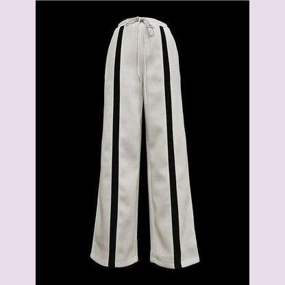 Beautyblue Striped Pants for Female Drawstring Bottoms Autumn Casual Loose Contrast Color Felt Clothes Elegant Women's Trousers