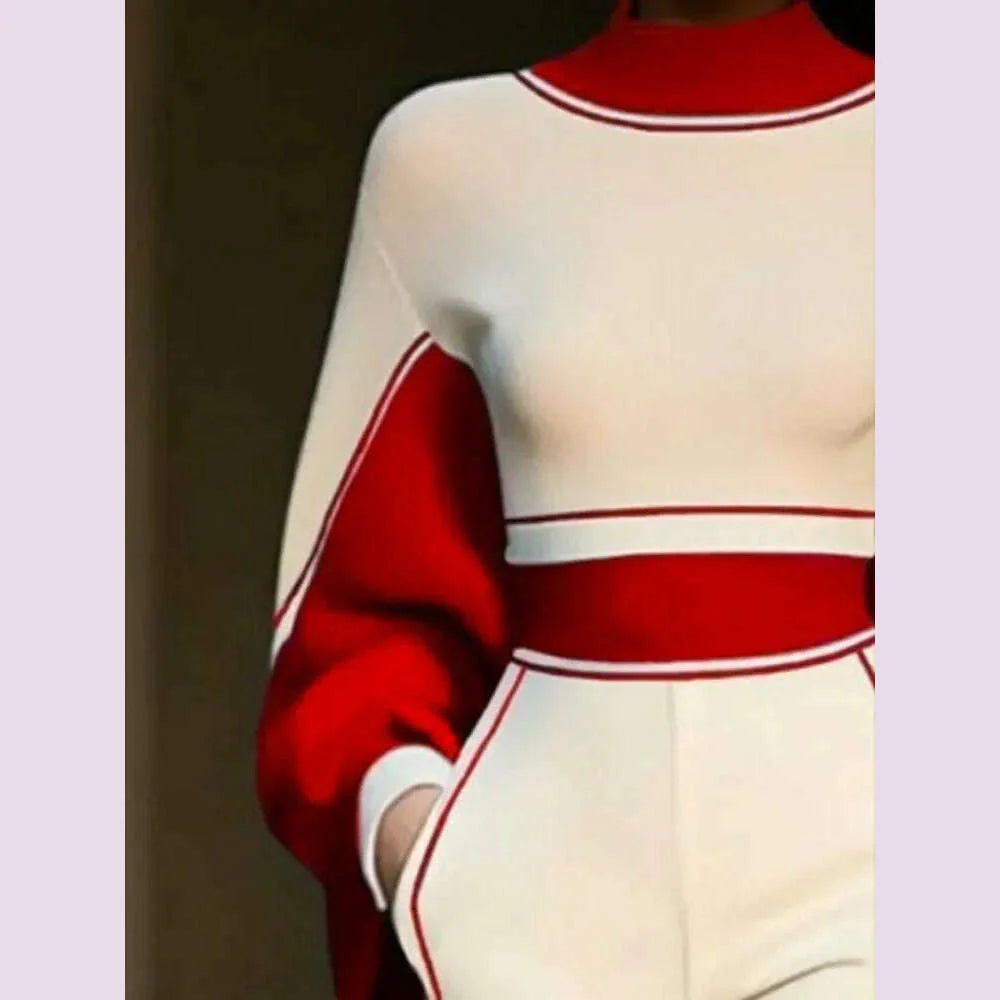 Beautyblue Women Clothing Stand Collar Long Sleeves Top Autumn Contrasting Colors Striped High Neck T-Shirts Female Base Layer