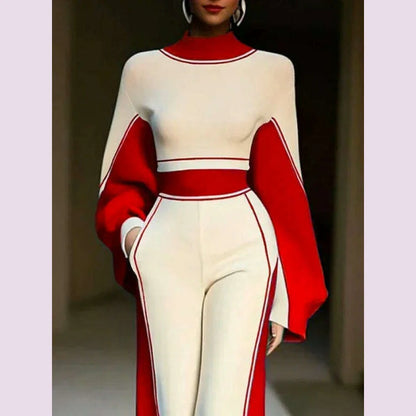 Beautyblue Women Clothing Stand Collar Long Sleeves Top Autumn Contrasting Colors Striped High Neck T-Shirts Female Base Layer