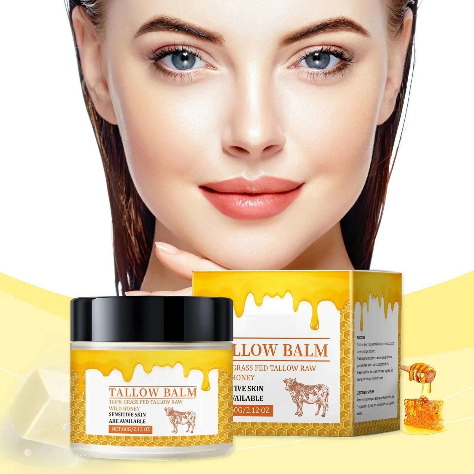 Beef Tallow Balm, Beef Tallow Cream For Skin Care, Wrinkle Tallow Balm, Grass Fed Tallow  Wild Honey, Face And Body Moisturizer