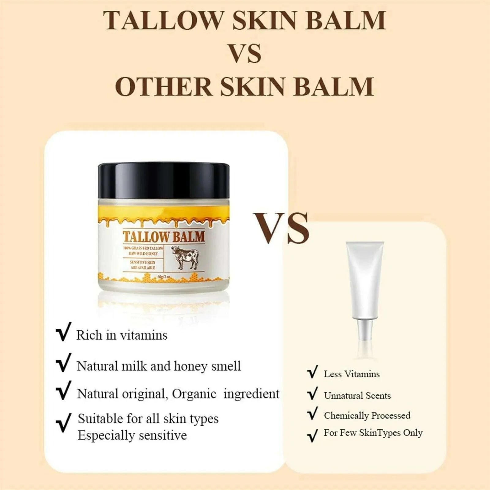 Beef Tallow Paste For Skin Care 60g Beef Neck Balm Grass Fed Tallow Wild Honey Face And Body Whipped Moisturizer For All Skin