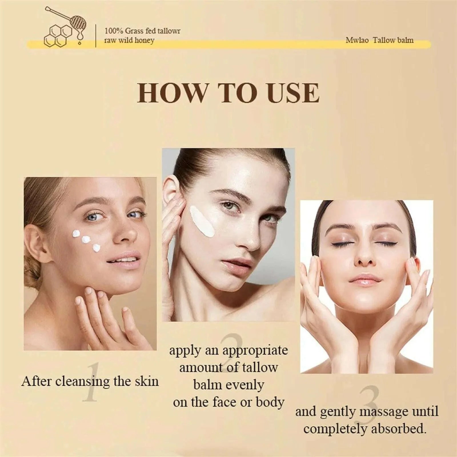 Beef Tallow Paste For Skin Care 60g Beef Neck Balm Grass Fed Tallow Wild Honey Face And Body Whipped Moisturizer For All Skin
