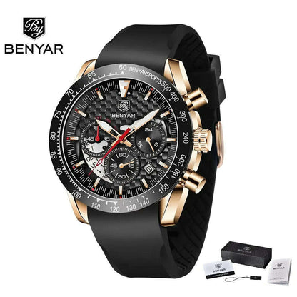 BENYAR Top Brand New Men Watches Leather Strap Luxury Waterproof Sport Quartz Chronograph Military Watch Men Clock Reloj Hombre