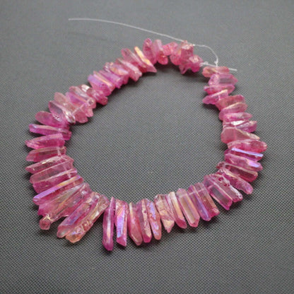 Biggest Promotion Titanium Pink Crystal Quartz Top Drilled Point Beads Raw Crystal Stick Pendants Women Jewelry Making
