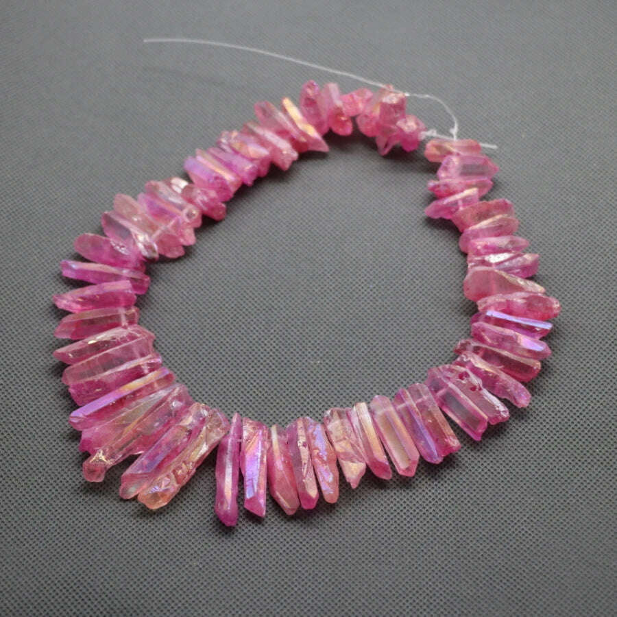 Biggest Promotion Titanium Pink Crystal Quartz Top Drilled Point Beads Raw Crystal Stick Pendants Women Jewelry Making