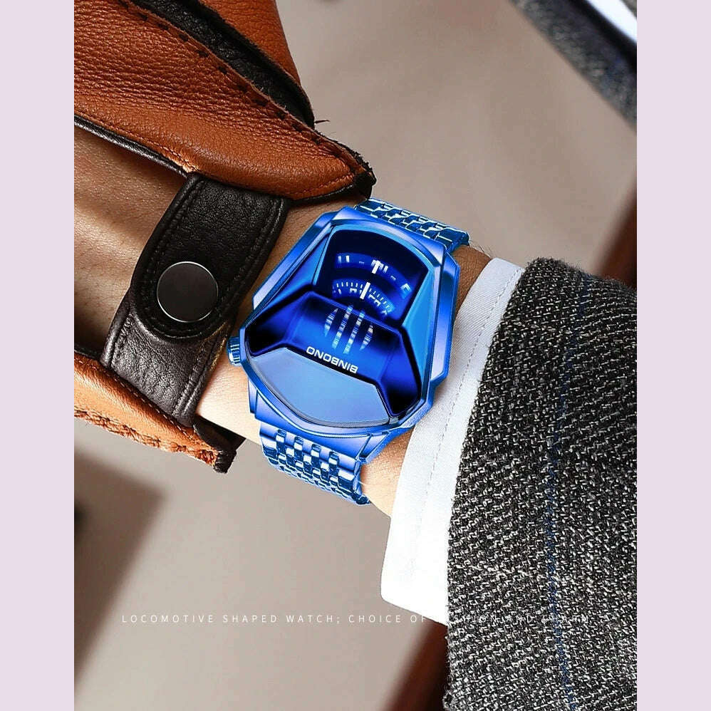 BINBOND Fashion Luxury Unique Military Motorcycle Stainless Steel Business Sports Men's Golden Watch Style Concept With box