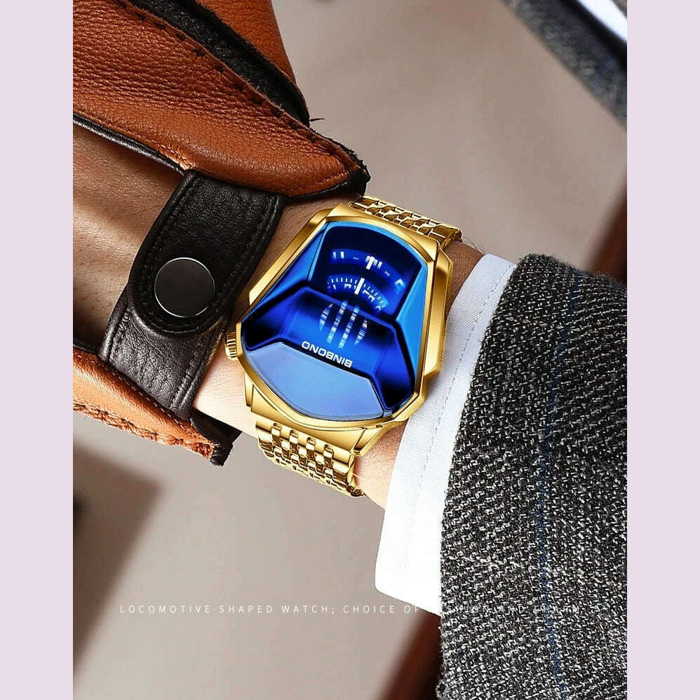 BINBOND Fashion Luxury Unique Military Motorcycle Stainless Steel Business Sports Men's Golden Watch Style Concept With box