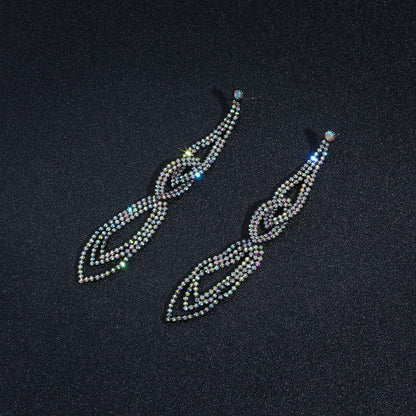 Black Blue Gradient Earrings Long Tassel Earrings For Women Fashion Rhinestone Sparkling Earrings Jewelry