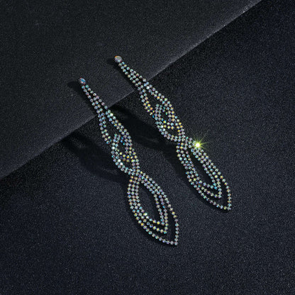 Black Blue Gradient Earrings Long Tassel Earrings For Women Fashion Rhinestone Sparkling Earrings Jewelry