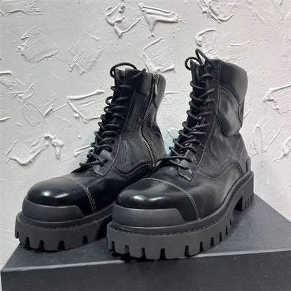 Black Man Ankle Boot Lace Up High Tube Men Brand Motorcycle Boots