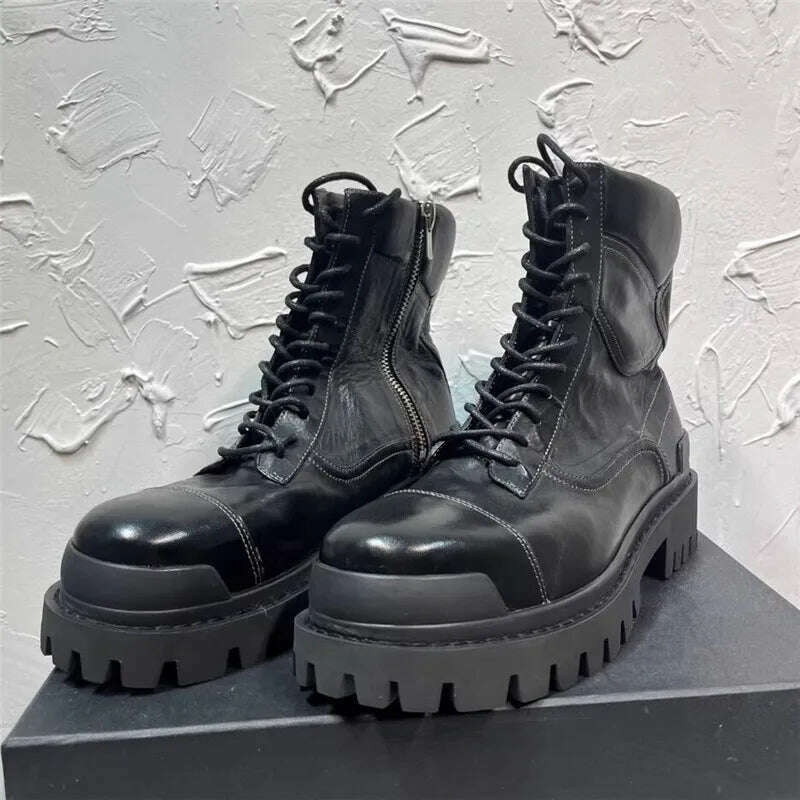 Black Man Ankle Boot Lace Up High Tube Men Brand Motorcycle Boots
