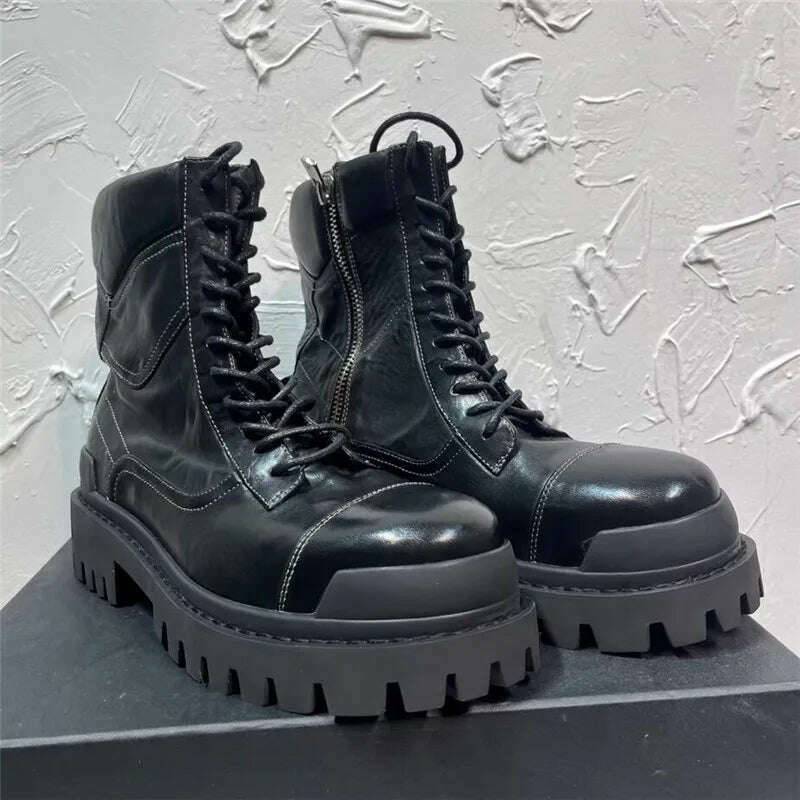 Black Man Ankle Boot Lace Up High Tube Men Brand Motorcycle Boots