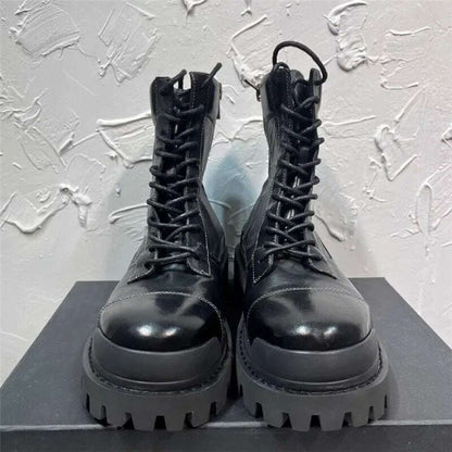 Black Man Ankle Boot Lace Up High Tube Men Brand Motorcycle Boots