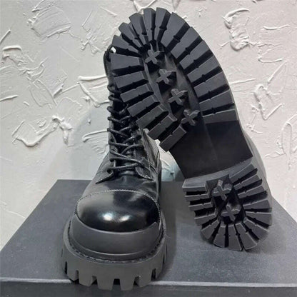 Black Man Ankle Boot Lace Up High Tube Men Brand Motorcycle Boots