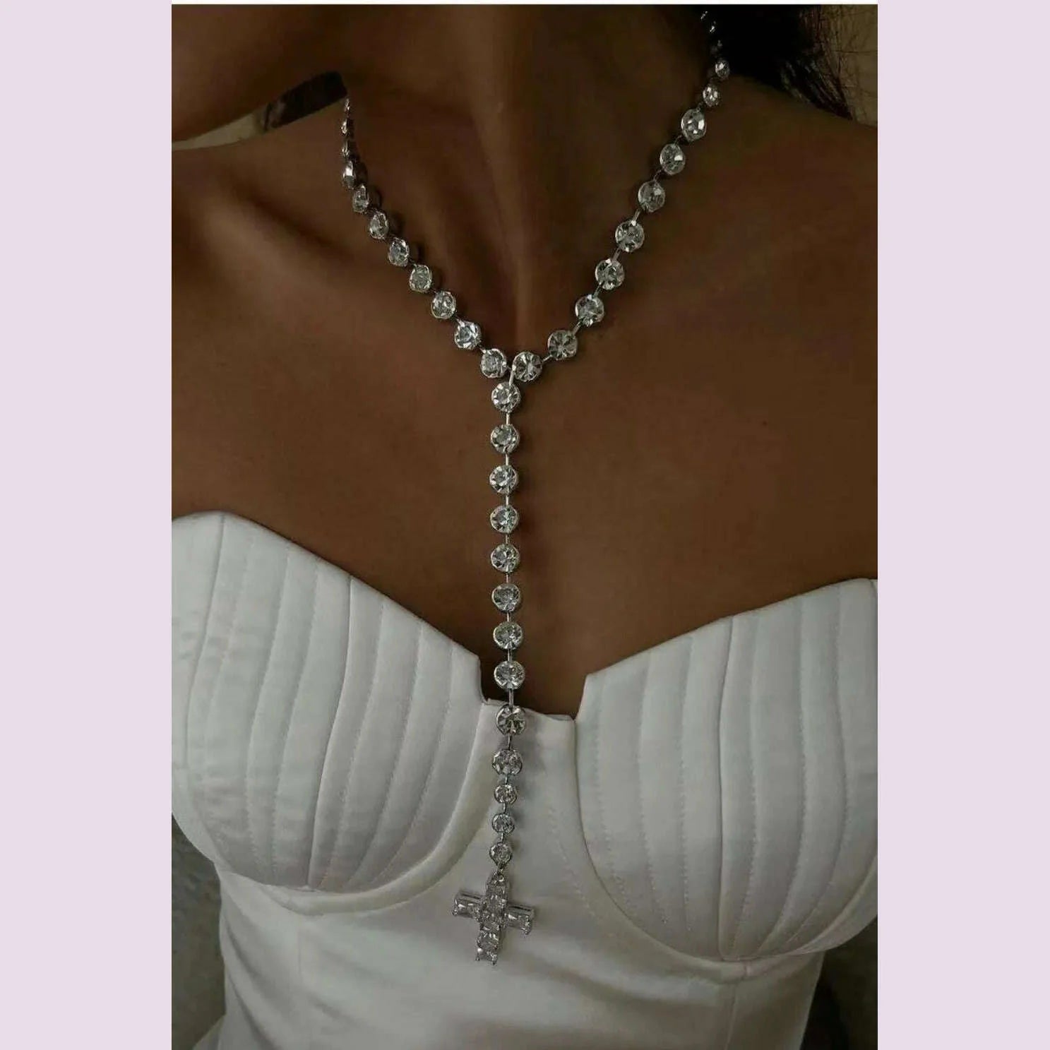 Bling Rhinestone Big Cross Pendant Choker Necklace Dinner Jewelry for Women Crystal Charm Y Shape Necklace Collar Body Jewelry