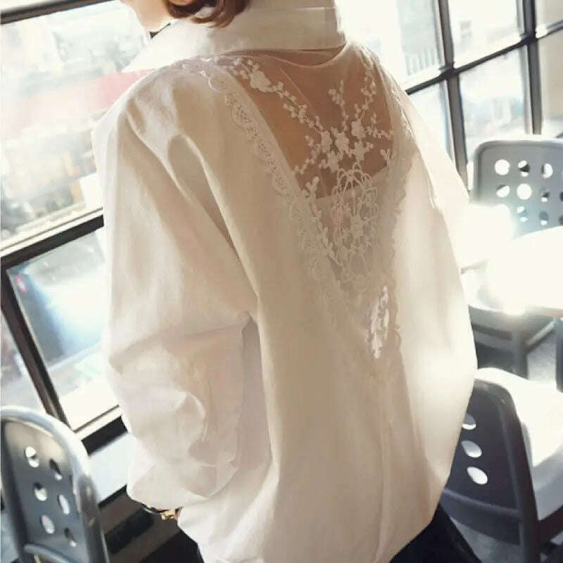 Blouse Women Shirt Women&#39;s Top Sexy Backless Lace Loose Large Size White Shirt Blusas Ropa De Mujer