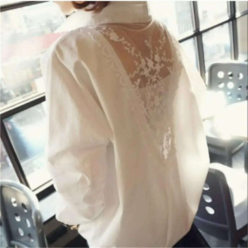 Blouse Women Shirt Women&#39;s Top Sexy Backless Lace Loose Large Size White Shirt Blusas Ropa De Mujer