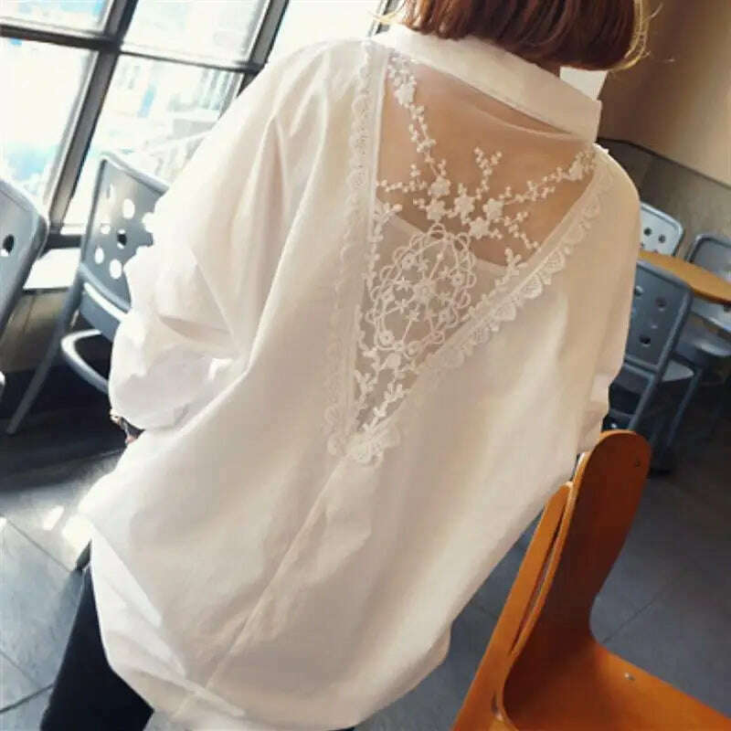 Blouse Women Shirt Women&#39;s Top Sexy Backless Lace Loose Large Size White Shirt Blusas Ropa De Mujer