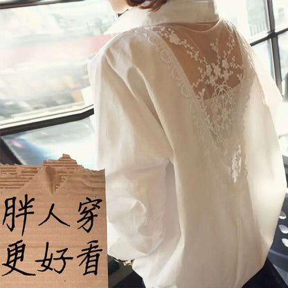 Blouse Women Shirt Women&#39;s Top Sexy Backless Lace Loose Large Size White Shirt Blusas Ropa De Mujer