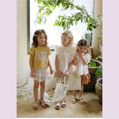 Blouses Summer Korea Girls Children Clothing Sweet Lovely Cotton Puff Sleeve Short Sleeved Shirt 2024 Simple Fashion