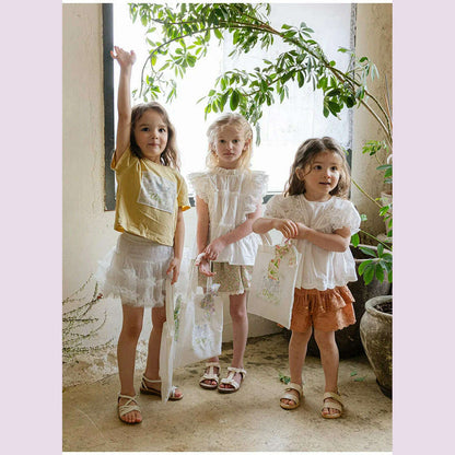 Blouses Summer Korea Girls Children Clothing Sweet Lovely Cotton Puff Sleeve Short Sleeved Shirt 2024 Simple Fashion