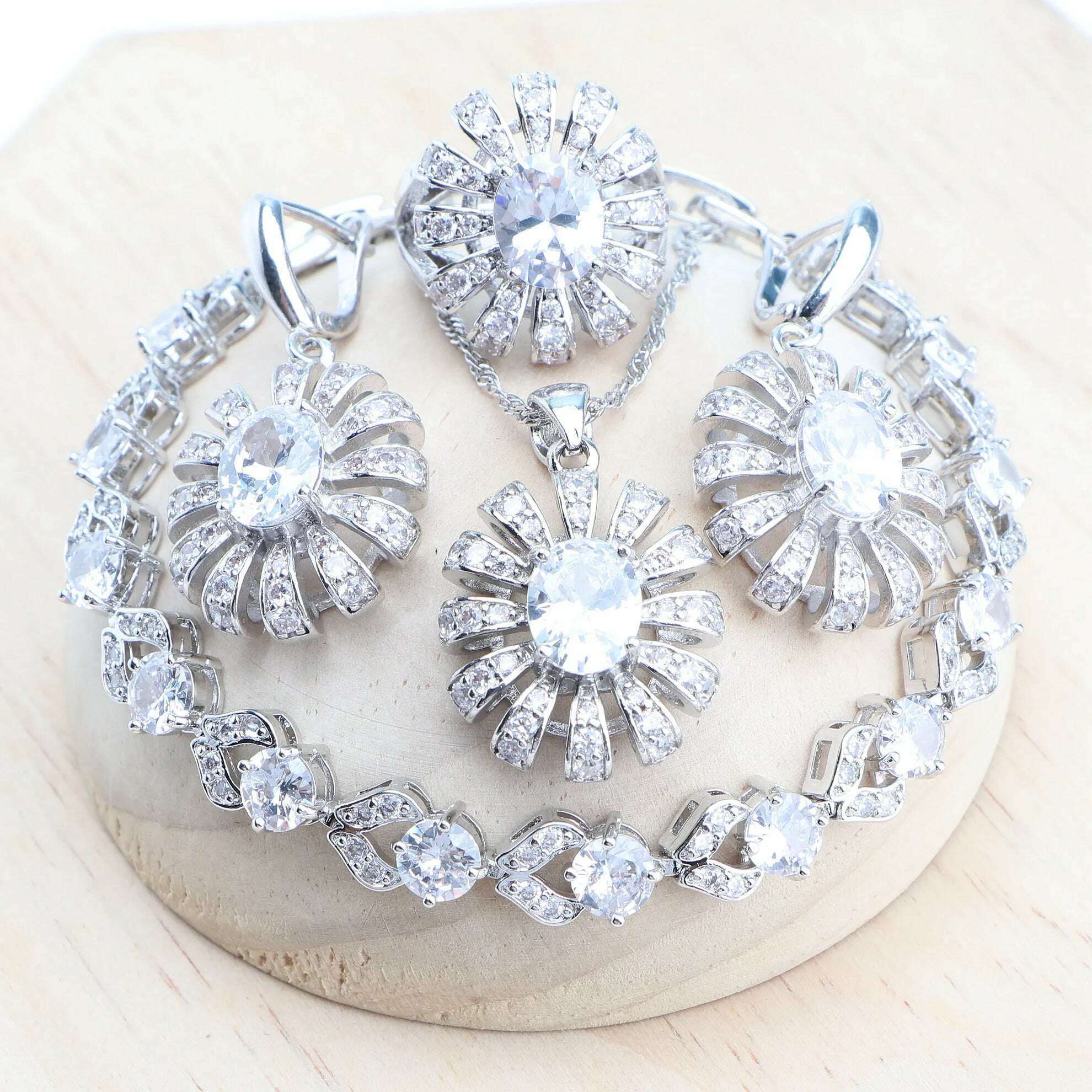 Blue Zirconia Women Silver 925 Jewelry Sets Wedding Bridal Costume Jewellery Earrings Rings Stone Bracelets Set Pendant Necklace