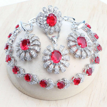 Blue Zirconia Women Silver 925 Jewelry Sets Wedding Bridal Costume Jewellery Earrings Rings Stone Bracelets Set Pendant Necklace