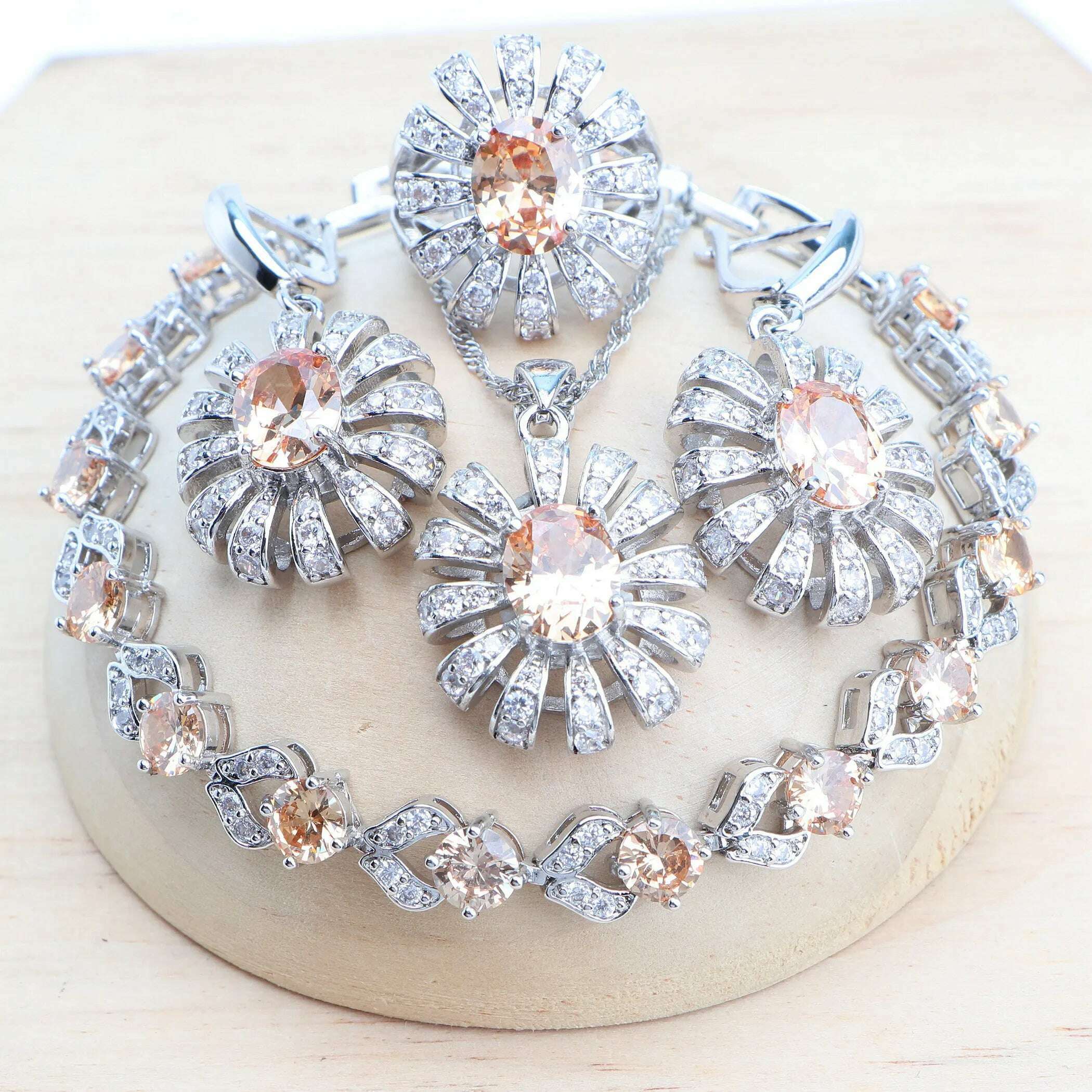 Blue Zirconia Women Silver 925 Jewelry Sets Wedding Bridal Costume Jewellery Earrings Rings Stone Bracelets Set Pendant Necklace