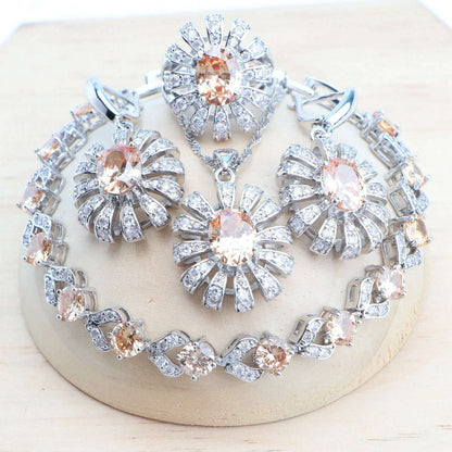 Blue Zirconia Women Silver 925 Jewelry Sets Wedding Bridal Costume Jewellery Earrings Rings Stone Bracelets Set Pendant Necklace