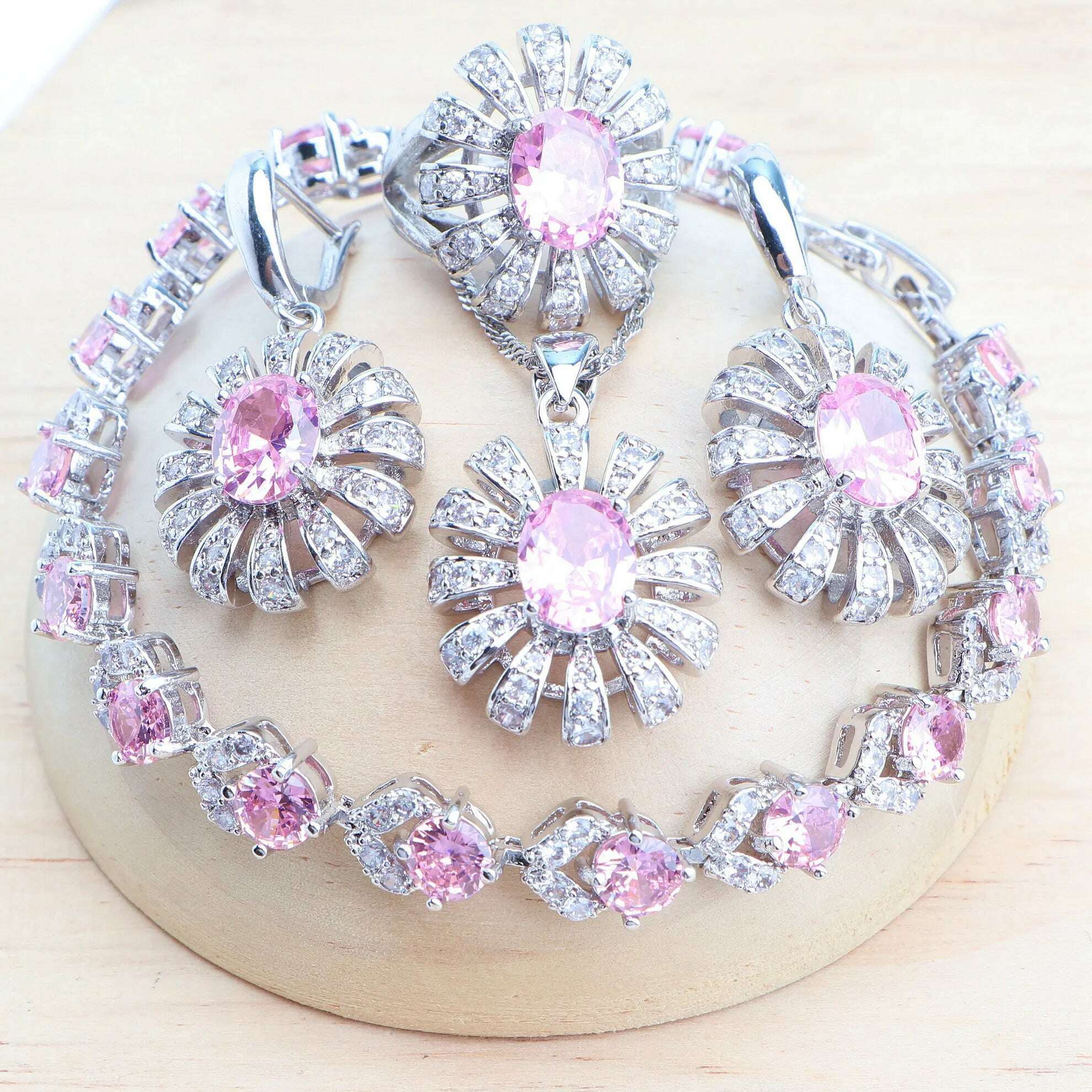 Blue Zirconia Women Silver 925 Jewelry Sets Wedding Bridal Costume Jewellery Earrings Rings Stone Bracelets Set Pendant Necklace
