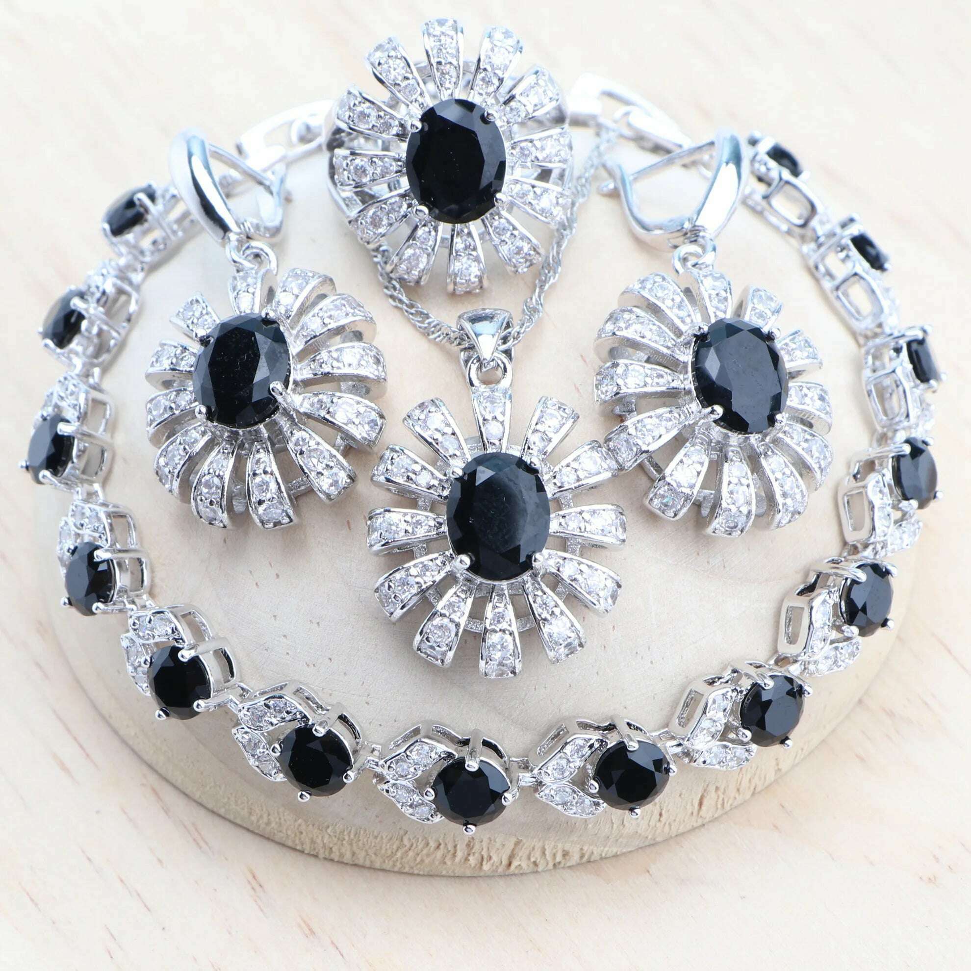 Blue Zirconia Women Silver 925 Jewelry Sets Wedding Bridal Costume Jewellery Earrings Rings Stone Bracelets Set Pendant Necklace