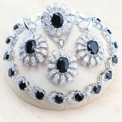 Blue Zirconia Women Silver 925 Jewelry Sets Wedding Bridal Costume Jewellery Earrings Rings Stone Bracelets Set Pendant Necklace